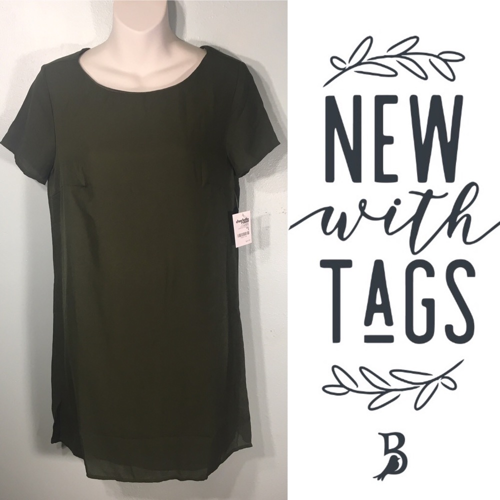 Charlotte Russe Olive Green Short Sleeve Dress NEW